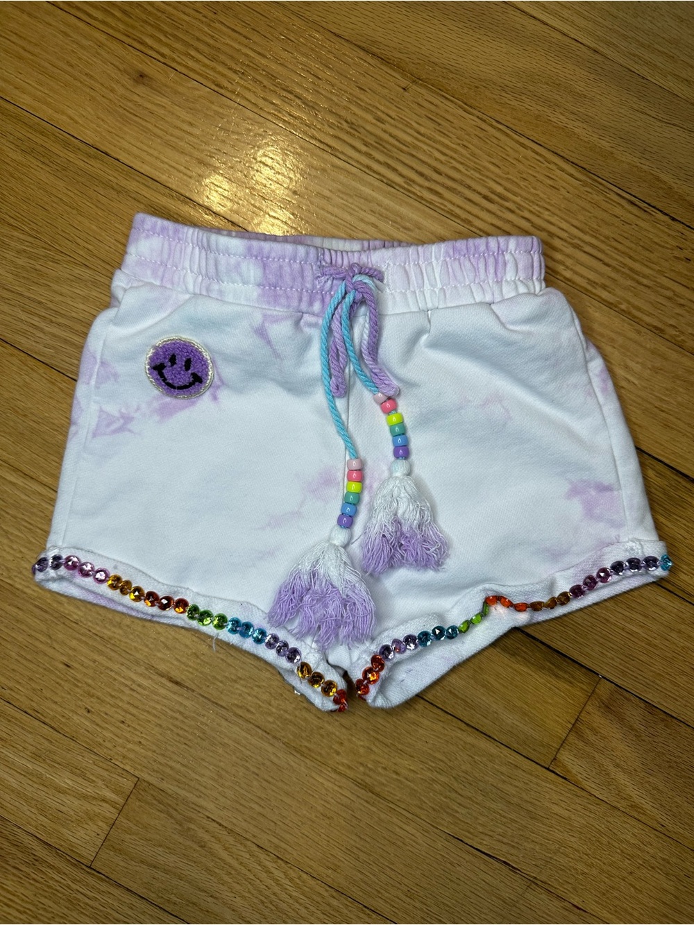 Lola + The Boys 2T White & Light Purple Tie-Dye Shorts with Tassel Drawstring